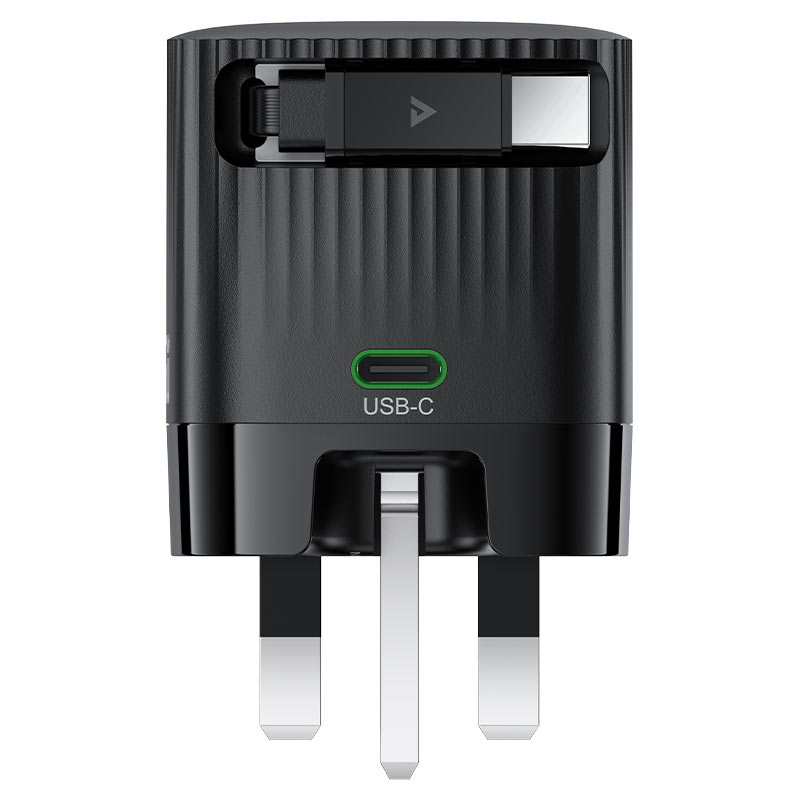 AceFast | 18502 | A129 | PD65W Folding Gan Charger (Usb C+Usb C) With Retractable Cable | UK | Black AceFast | 18502 | A129 | PD65W Folding Gan Charger (Usb C+Usb C) With Retractable Cable | UK | Black